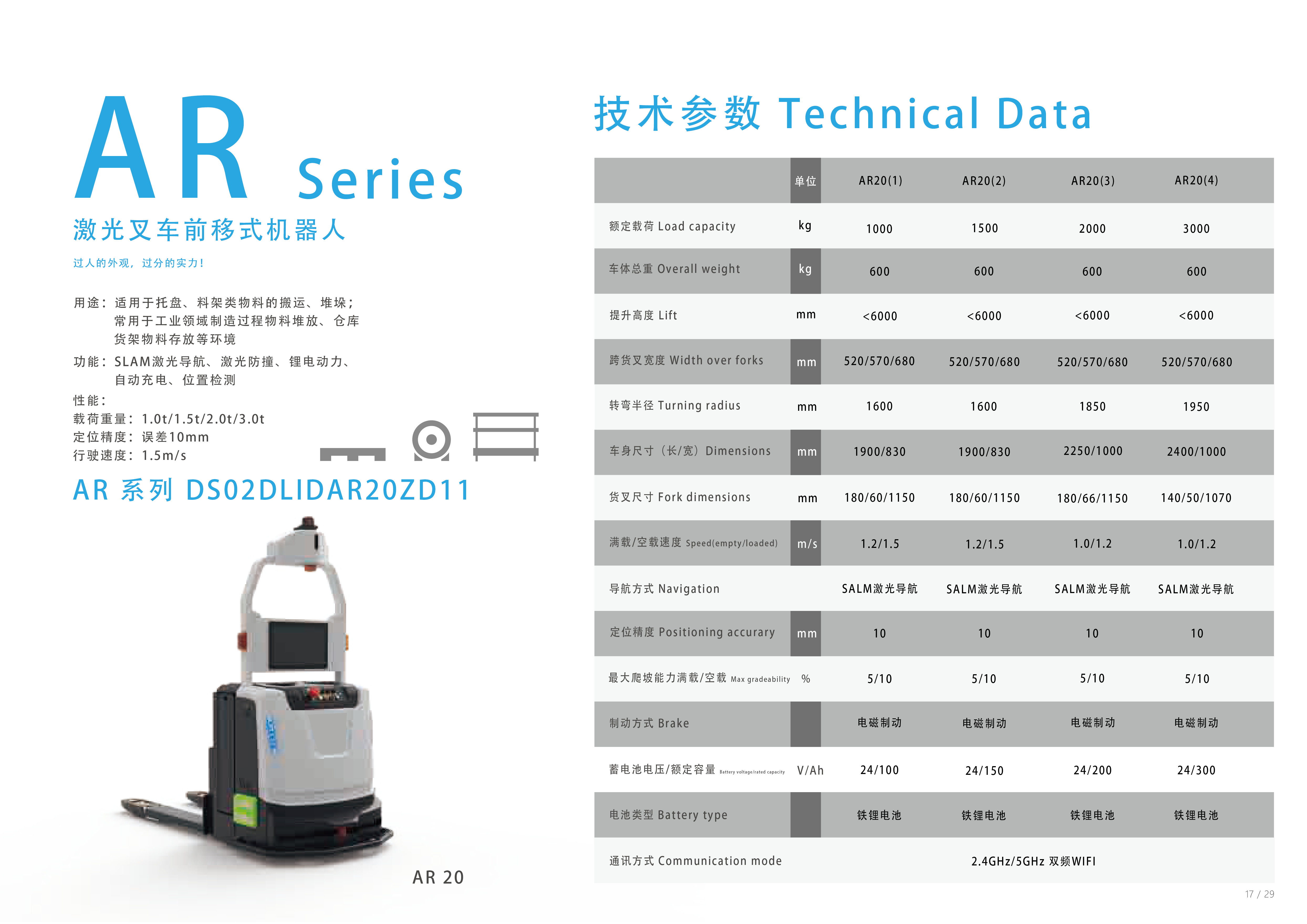 AR系列AR20激光叉车前移式机器人