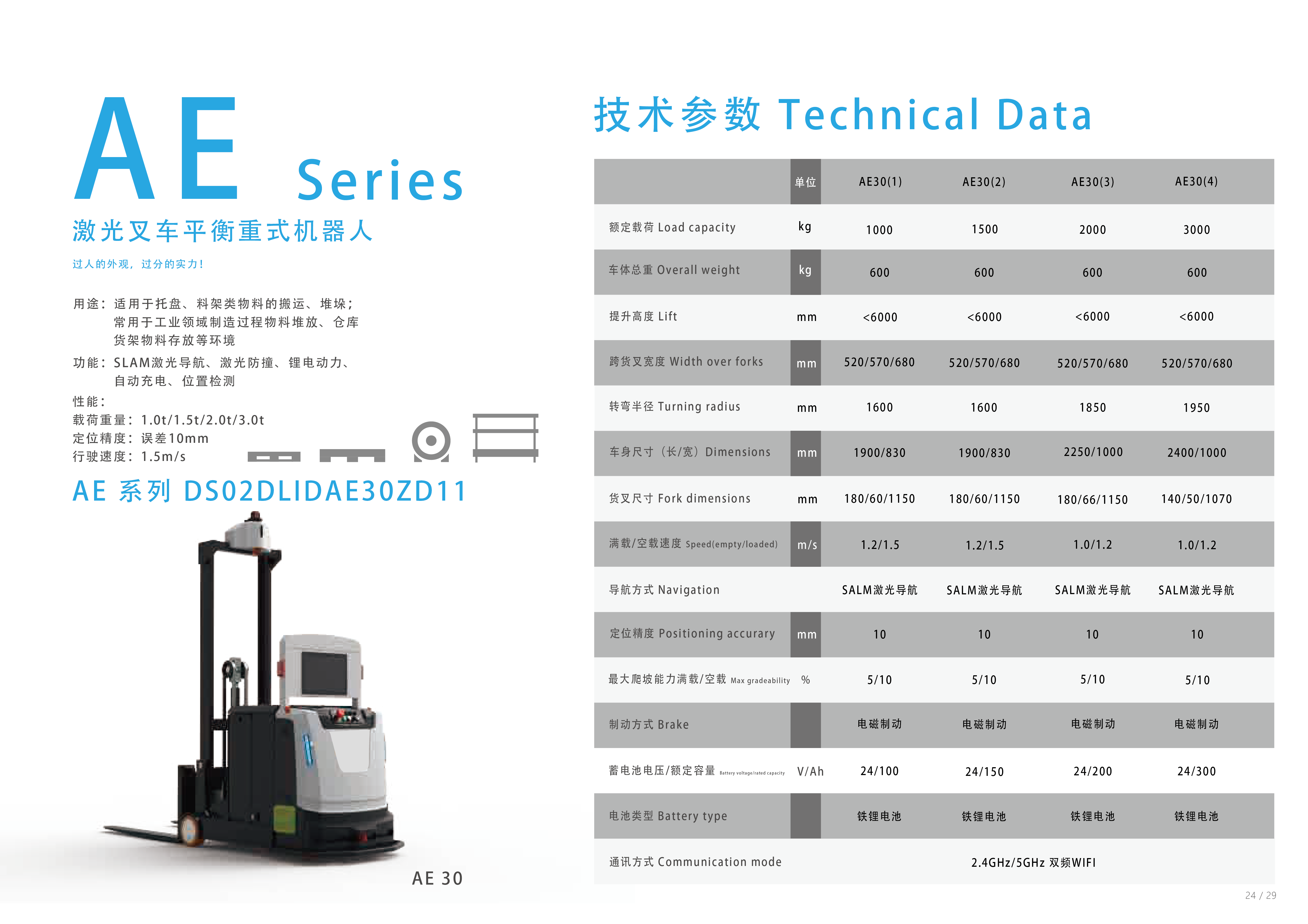 AE系列AE30激光叉车平衡重式机器人