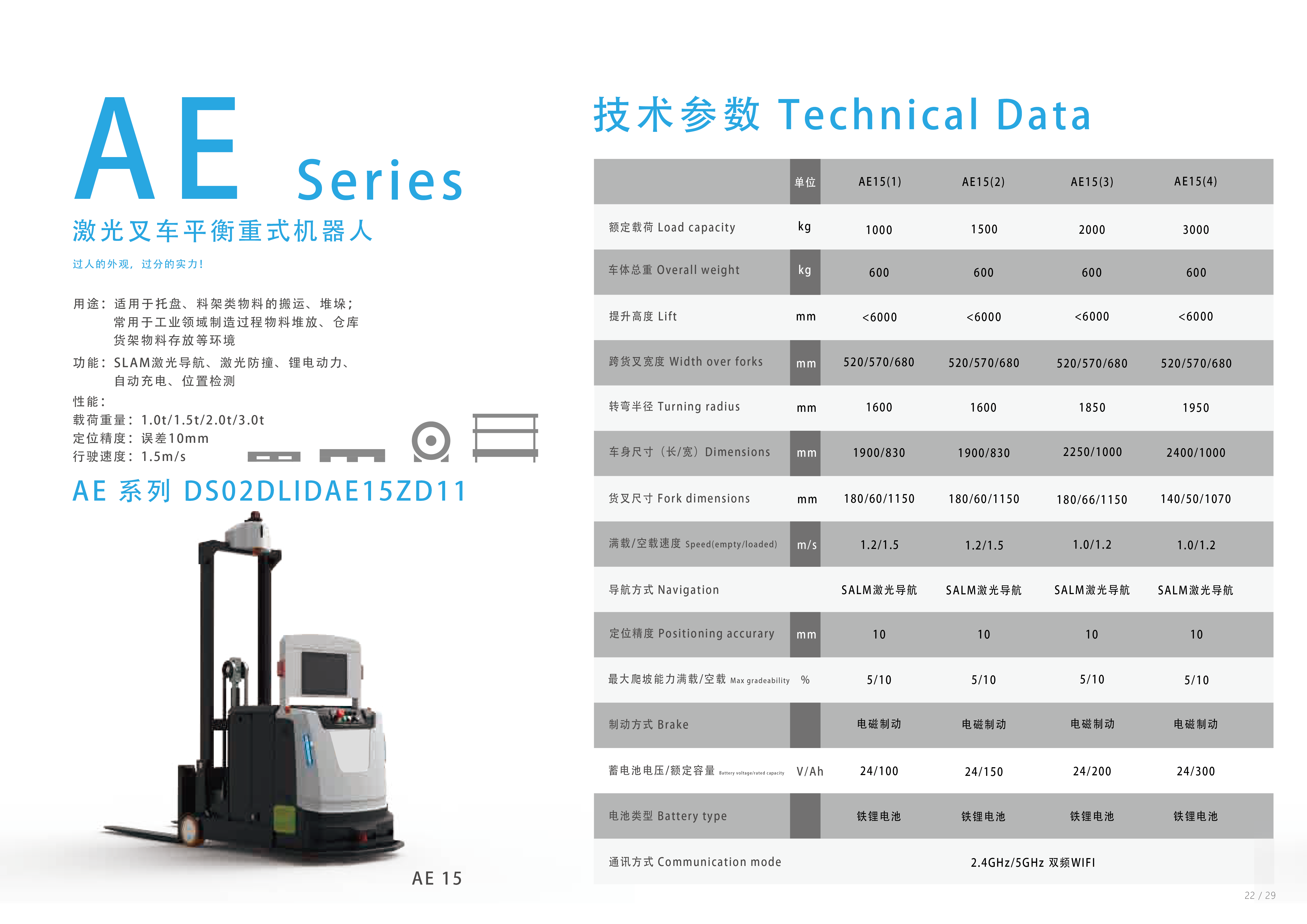 AE系列AE15激光叉车平衡重式机器人